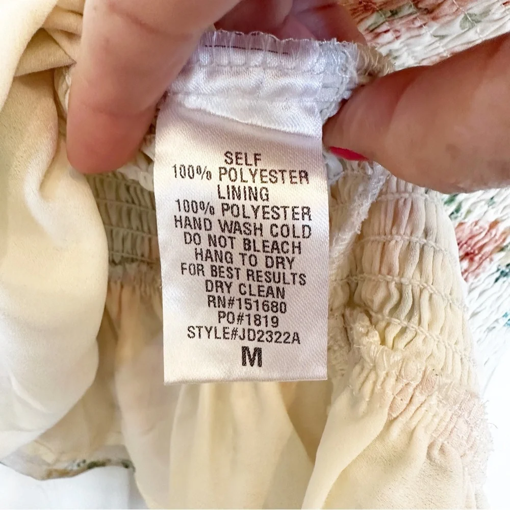 STORIA Womens Pastel Floral Smocked Chiffon Ruffle Teim Dress Long Sleeve Medium - Picture 4 of 11